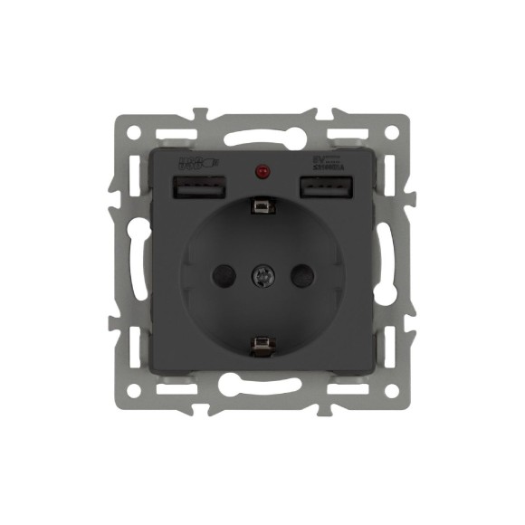 Механизм розетки с USB зарядкой Arlight SCT-MUAA-PL-BK (250V, 16A) 043734