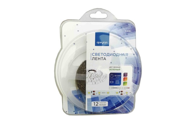 Светодиодная лента Apeyron 12В СТ 4,8Вт/м smd3528, 60д/м IP20 5м зеленая 34BL