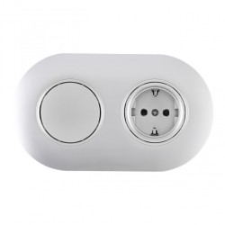 Выключатель круглый одноклавишный с розеткой с/з и шторками Arte Milano SET08-2-40-1-30-1 silver