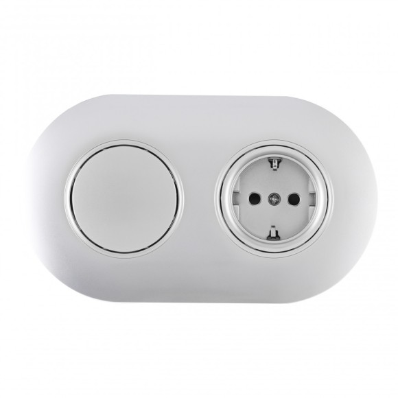 Выключатель круглый одноклавишный с розеткой с/з и шторками Arte Milano SET08-2-40-1-30-1 silver