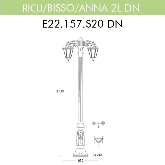 Уличный фонарь Fumagalli Ricu Bisso/Anna 2L Dn E22.157.S20.BYF1RDN