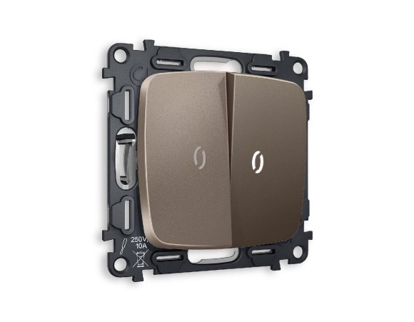 Комплект механизма 2-кл проходного выключателя с подсветкой Ambrella Volt Omega MO634035