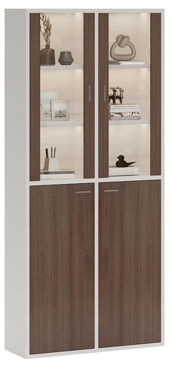 Шкаф-витрина Домино СУ(ш2в2)+2ФС+2ФГ MER_SUsh2v2-2FS-2FG-BESH-belyj-shamoni-CH