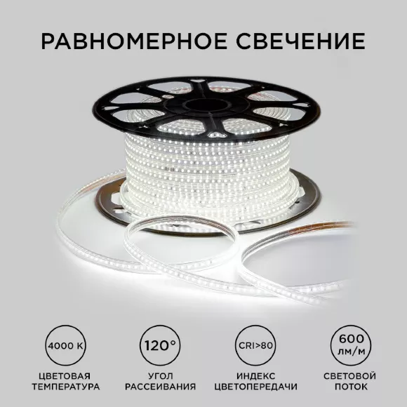 Светодиодная лента OGM Эконом 220В 2835 7Вт/м 4000К 50м IP65 O17-08 Светодиодная лента OGM Эконом 220В 2835 7Вт/м 4000К 50м IP65 O17-08