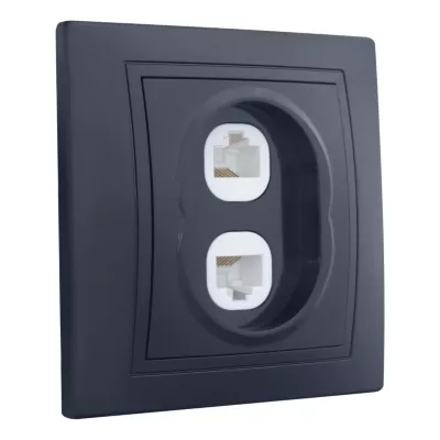 Розетка двойная компьютерная RJ45 скрытой установки IP20, черная "Дельта" General 477331