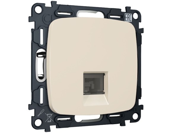 Комплект механизма компьютерной розетки Ambrella Volt RJ-45 (8P8C) CAT6A экранированной с автоматической защитной шторкой OMEGA MO332005 Бежевый матовый QUANT (OP3320, VM185)