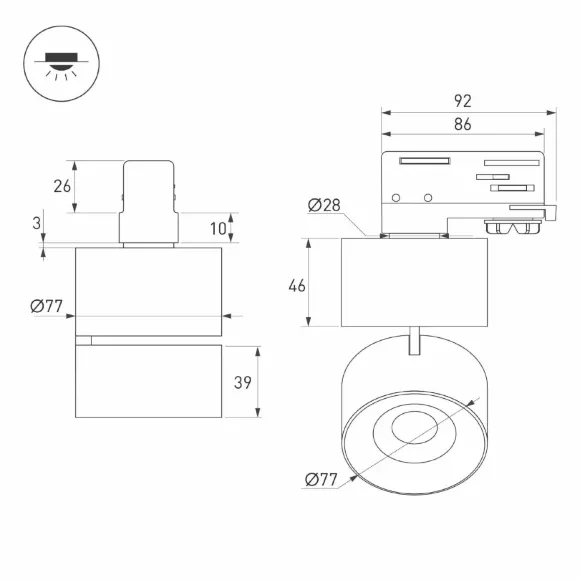 Трековый трехфазный светильник Arlight SP-PLURIO-TRACK-4TR-R77-9W Day4000 038110, крепление