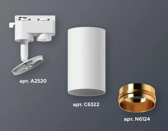 Трековый однофазный светильник Ambrella Light Track System XT6322044 (A2520, C6322, N6124), Белый, Металл, Современный стиль, крепление Трековый однофазный светильник Ambrella Light Track System XT6322044 (A2520, C6322, N6124), Белый, Металл, Современный стиль, крепление