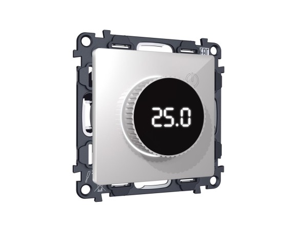 Комплект механизма терморегулятора с цифровым дисплеем с подсветкой и датчиком для теплого пола Alfa Серебро глянец Quant Ambrella Volt MA405810 (AP4058, VM1385)