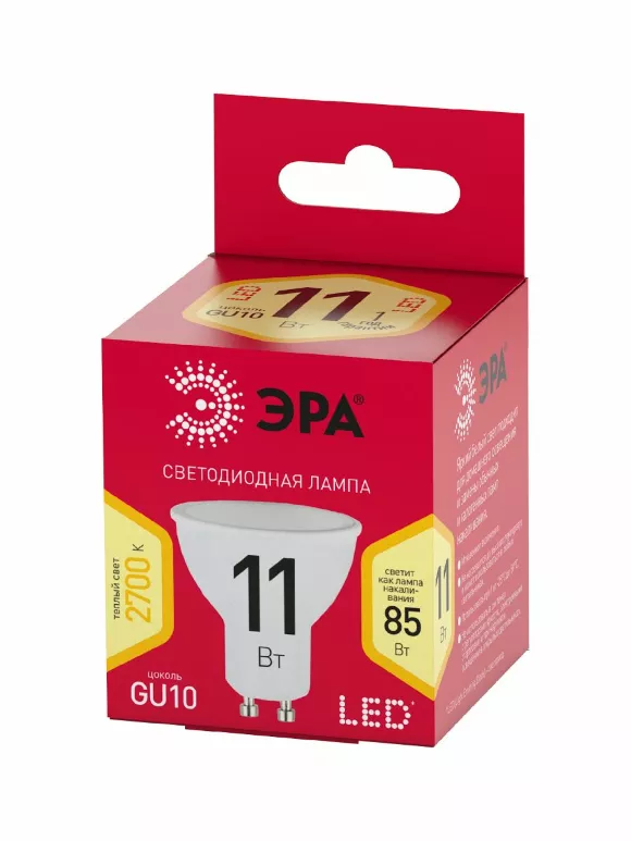 Лампа светодиодная Эра GU10 11W 2700K LED MR16-11W-827-GU10 R Б0056065, Теплый белый, Россия Лампа светодиодная Эра GU10 11W 2700K LED MR16-11W-827-GU10 R Б0056065, Теплый белый, Россия