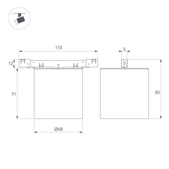 Трековый магнитный светильник Arlight MAG-MICROCOSM-POINT-R68-7W Warm3000 (BR, 36 deg, 24V) (IP20 Металл) 051830