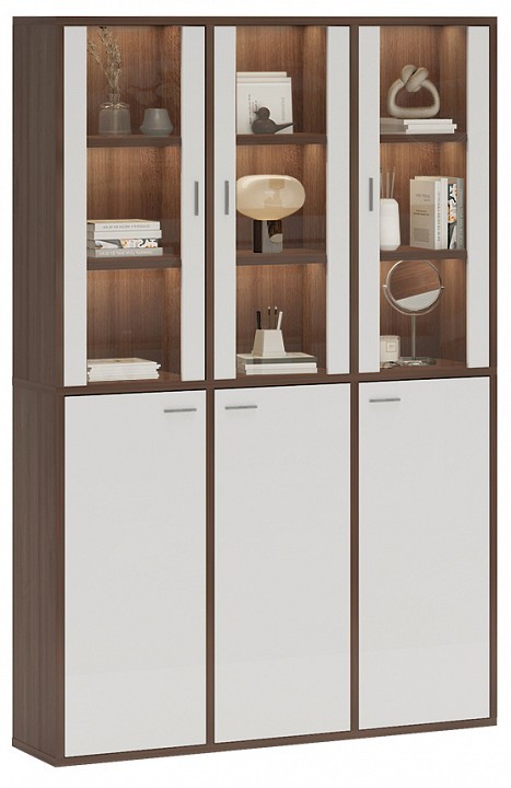 Шкаф-витрина Домино СУ(ш3в2)+3ФГ+3ФС MER_SUsh3v2-3FG-3FS-SHBE-shamoni-CH-belyj