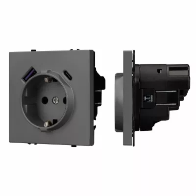 Розетка зк со шторками с USB тип А+С софт-тач серый базальт Arlight SCT-MUAC-SFPL-GR (250V, 16A) 054287(1)