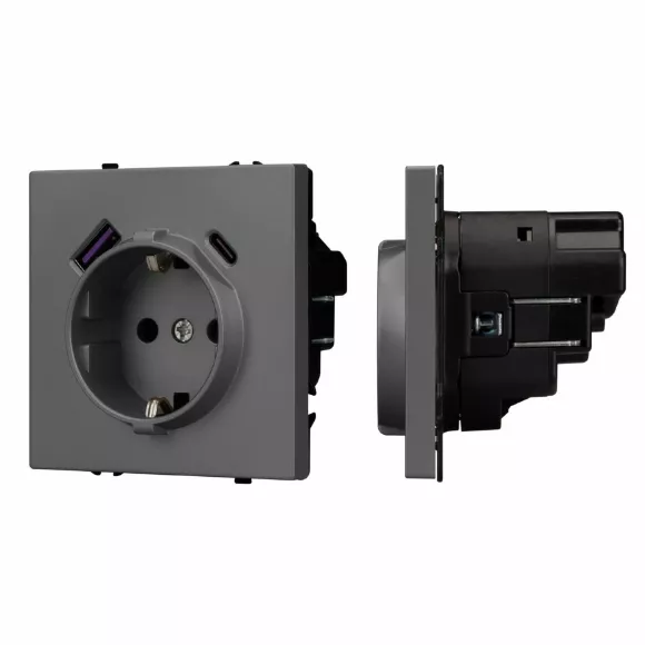 Розетка зк со шторками с USB тип А+С софт-тач серый базальт Arlight SCT-MUAC-SFPL-GR (250V, 16A) 054287(1)
