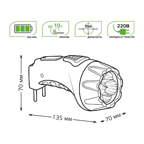 Ручной светодиодный фонарь Gauss аккумуляторный 135х70 40 лм GF104
