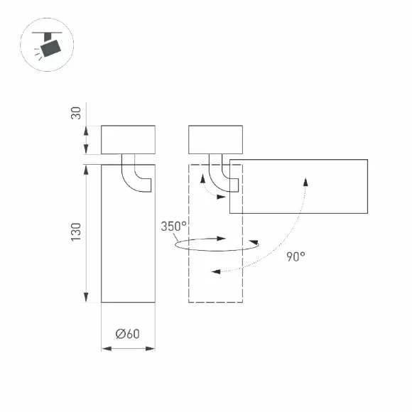 Схема размеров спот Arlight SP-GABI-SURFACE-FLAP-R60-12W Warm3000 052348 Схема размеров спот Arlight SP-GABI-SURFACE-FLAP-R60-12W Warm3000 052348
