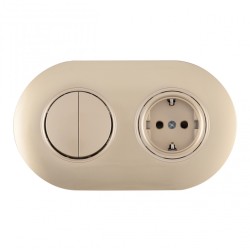 Выключатель круглый двухклавишный с розеткой с/з и шторками Arte Milano SET08-2-40-1-30-2 shampan