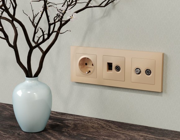 Лицевая панель Alfa (Шампань) для TV двойной розетки Quant Ambrella Volt AP6133