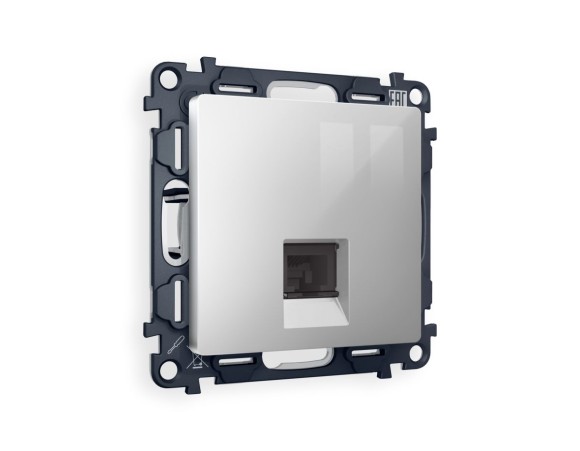 Комплект механизма компьютерной розетки RJ-45 экранированной с автоматической защитной шторкой Alfa Серебро глянец Quant Ambrella Volt MA412005 (AP4120, VM185)