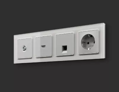Комплект механизма компьютерной розетки RJ-45 экранированной с автоматической защитной шторкой Alfa Серебро глянец Quant Ambrella Volt MA412005 (AP4120, VM185)