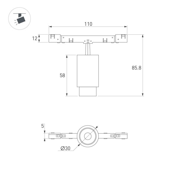 Трековый магнитный светильник Arlight MAG-MICROCOSM-SPOT-ZOOM-R30-2W Day4000 (WH, 15-45 deg, 24V) (IP20 Металл) 051803