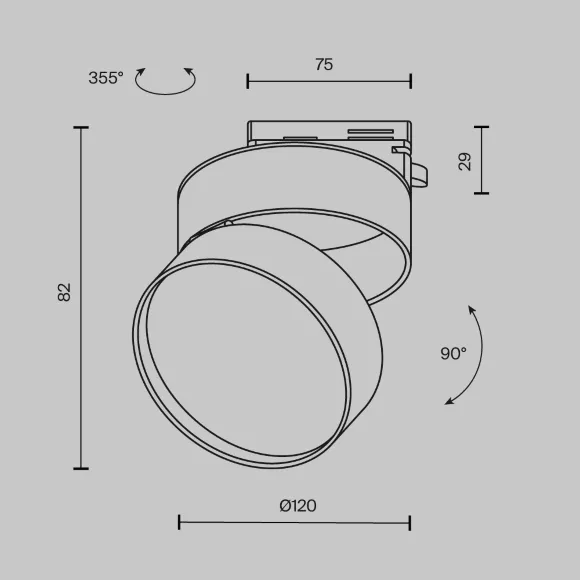 Трековый однофазный светильник Maytoni Onda TR007-1-18W4K-B-1, вид сбоку Трековый однофазный светильник Maytoni Onda TR007-1-18W4K-B-1, вид сбоку