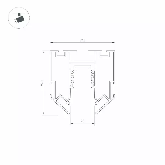 Схема размеров шинопровод встраиваемый Arlight MAG-ORIENT-TRACK-2653-STR-G-2000 (BK) 046702