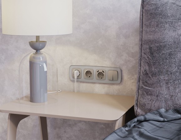 Комплект механизма 2-клавишного перекрестного выключателя Ambrella Volt 10A-250V OMEGA MO363030 Серо-бежевый матовый QUANT (OP3630, VM125)