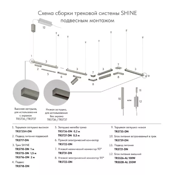 Подвесной комплект Denkirs Shine base TR5718-DN, Никель, Алюминий