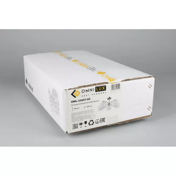 Потолочная люстра Omnilux Neviano OML-34207-05, Хром, Белый, Металл, упаковка Потолочная люстра Omnilux Neviano OML-34207-05, Хром, Белый, Металл, упаковка
