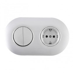 Выключатель круглый двухклавишный с розеткой с/з и шторками Arte Milano SET08-2-40-1-30-2 silver