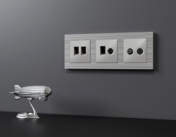 Комплект механизма компьютерной двойной розетки RJ-45 Ambrella Volt MA412110 (8P8C) CAT6 с автоматической защитной шторкой Alfa Серебро глянец Quant