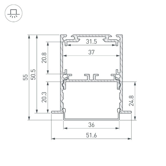 Алюминиевый профиль Arlight SL-LINIA52-3L-F-2000 ANOD BLACK 044685