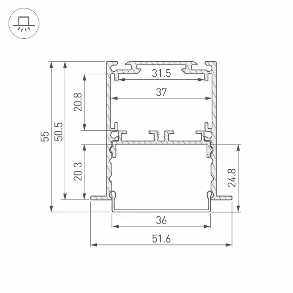 Алюминиевый профиль Arlight SL-LINIA52-3L-F-2000 ANOD BLACK 044685, Черный