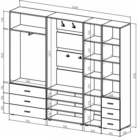 Стенка для прихожей Мартин-4 MAS_PRM-4-DAT