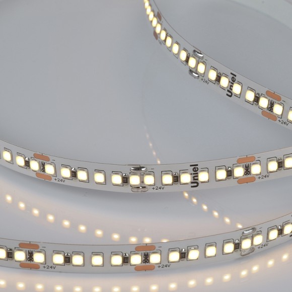 Светодиодная лента Uniel ULS-2835-180LED/m-10mm-IP20-DC24V-17W/m-5M-3000K катушка в герметичной упаковке