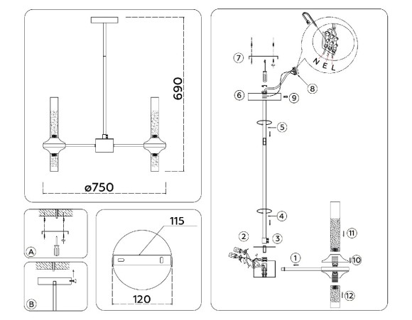 Люстра на штанге Ambrella Light High Light Modern LH55353
