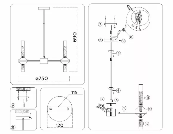 Люстра на штанге Ambrella Light High Light Modern LH55353, крепление Люстра на штанге Ambrella Light High Light Modern LH55353, крепление