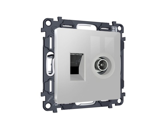 Комплект механизма розетки компьютерной + TV оконечной RJ-45 с автоматической защитной шторкой Alfa Серебро глянец Quant Ambrella Volt MA412510 (AP4125, VM195)