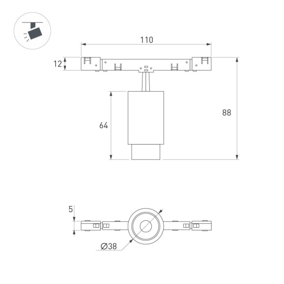 Трековый магнитный светильник Arlight MAG-MICROCOSM-SPOT-ZOOM-R38-5W Day4000 (WH, 10-55 deg, 24V) (IP20 Металл) 051806