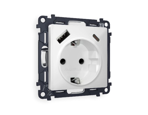 Комплект механизма розетки 2USB A+C 20W (быстрая зарядка) с/з Ambrella Volt Alfa MA130010