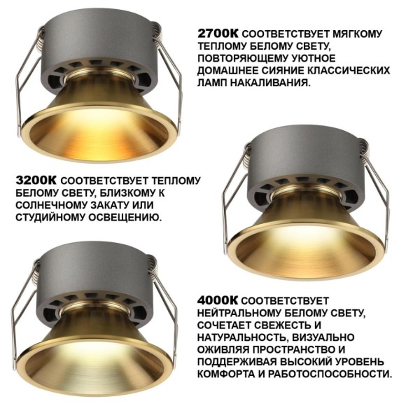 Встраиваемый светильник с переключателем цветовой температуры и угла рассеивания Novotech Wir Nova 359850