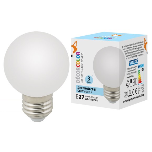 Лампа светодиодная Volpe Decor color LED-G60-3W/6000K/E27/FR/С UL-00006956