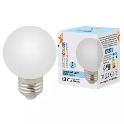Лампа светодиодная Volpe Decor color LED-G60-3W/6000K/E27/FR/С UL-00006956