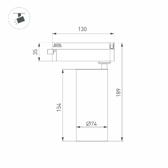 Трековый однофазный светильник Arlight LGD-GERA-2TR-R74-20W Warm3000 (WH, 36 deg, 230V) 055085, вид сбоку Трековый однофазный светильник Arlight LGD-GERA-2TR-R74-20W Warm3000 (WH, 36 deg, 230V) 055085, вид сбоку