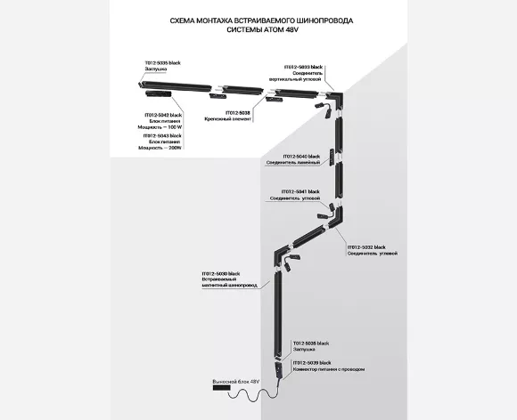 Схема размеров крепежный элемент для шинопровода Italline Atom IT012-5038 Схема размеров крепежный элемент для шинопровода Italline Atom IT012-5038