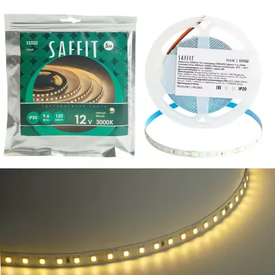 Светодиодная лента Saffit SST02 12В 9,6Вт/м 3000К 5м IP20 55240