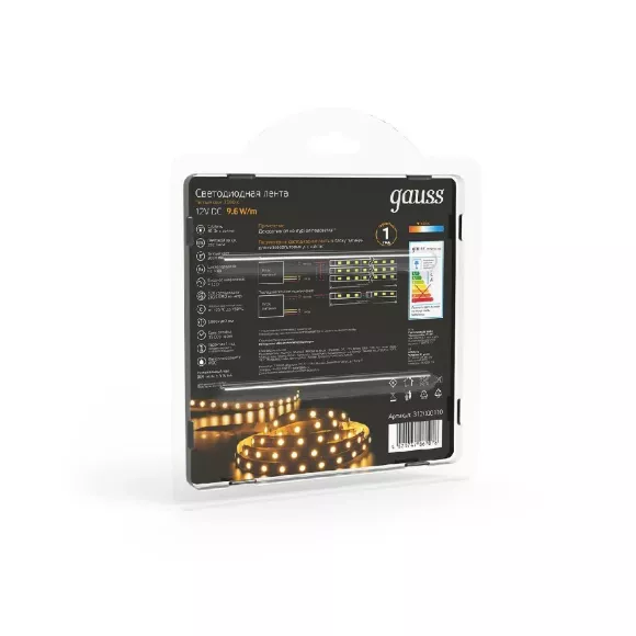Светодиодная лента Gauss 9,6W/m 120LED/m 2835SMD теплый белый 5M 312000110 Светодиодная лента Gauss 9,6W/m 120LED/m 2835SMD теплый белый 5M 312000110