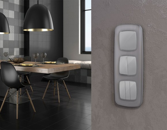 Комплект механизма 2-клавишного перекрестного выключателя Ambrella Volt 10A-250V OMEGA MO403030 Серебро глянец QUANT (OP4030, VM125)