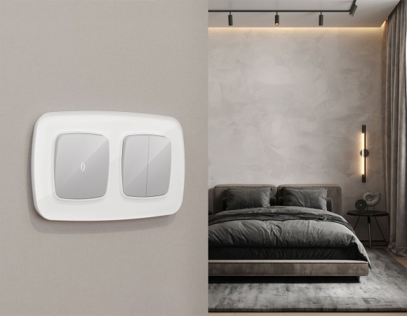 Комплект механизма 2-клавишного перекрестного выключателя Ambrella Volt 10A-250V OMEGA MO403030 Серебро глянец QUANT (OP4030, VM125)